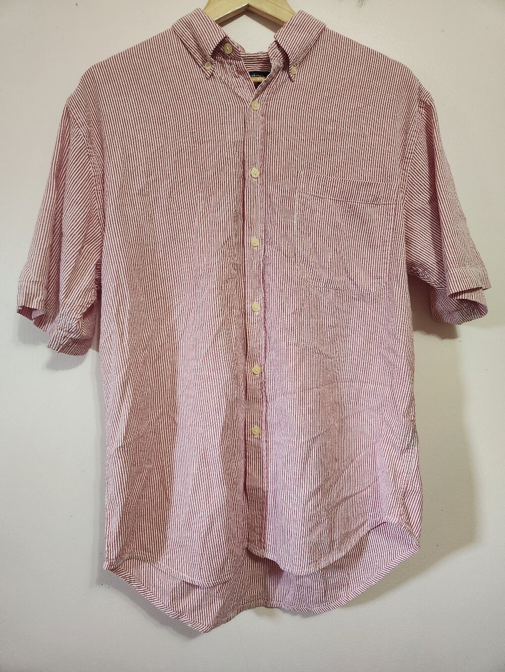 Vintage Y2K Puritan Red White Candy Stripe Short Sleeve Button Down Dad Shirt M